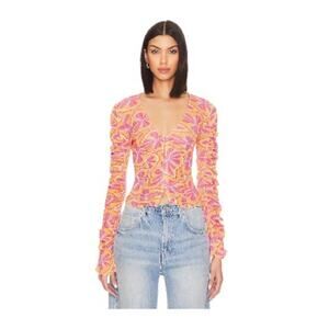 NWT Free People Through the Meadow Top Grapefruit Long Sleeve Pink Orange Medium